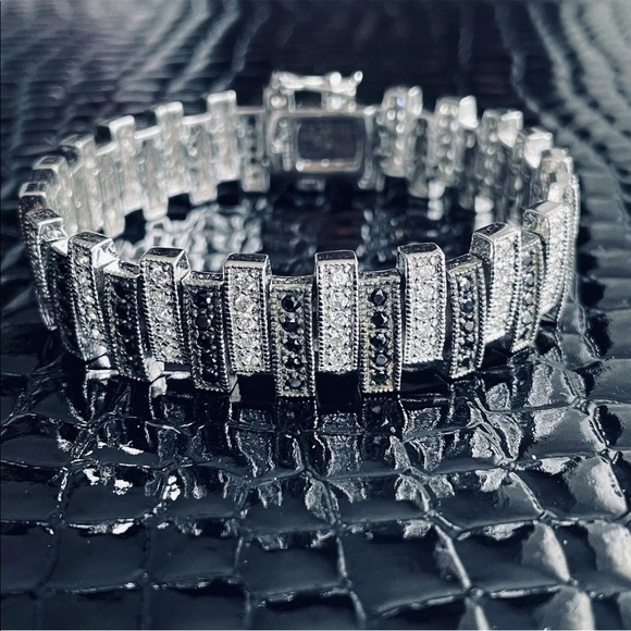 Black & White CZ Sterling Tennis Bracelet & Stud Earrings Geometrical S… - Picture 10 of 12